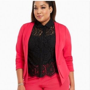 Torrid Women’s Cutaway Ponte Blazer Jacket Size 2 Hot Pink Open Front Stretchy